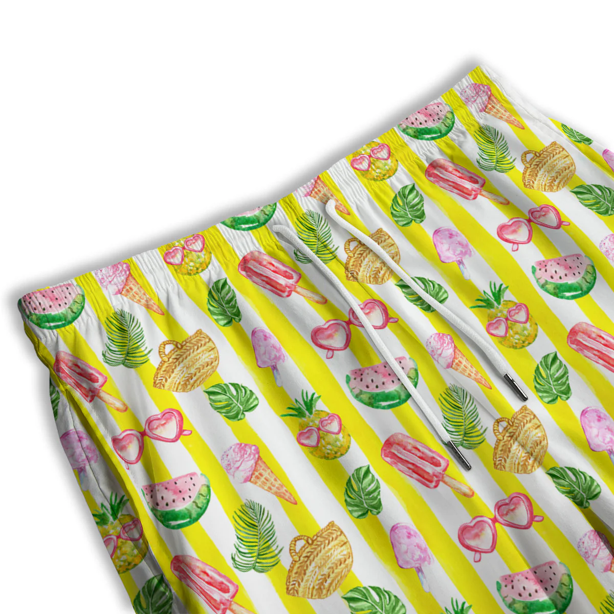 Watercolor Summer Yellow Stripe Print Pattern Men's Athletic Shorts - Image 3