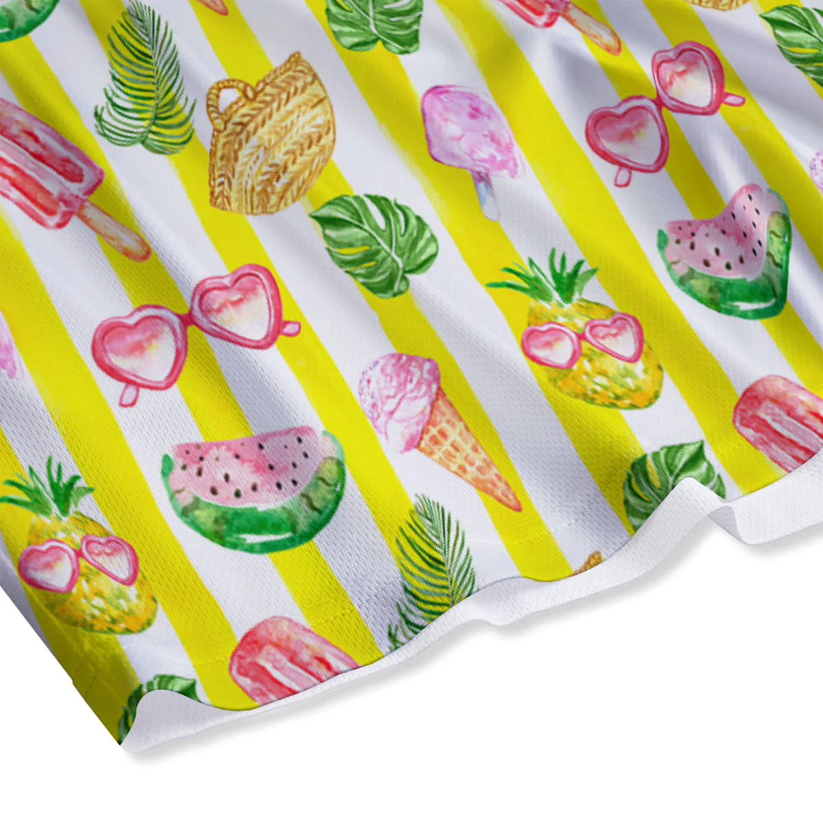 Watercolor Summer Yellow Stripe Print Pattern Mesh Shorts - Image 4