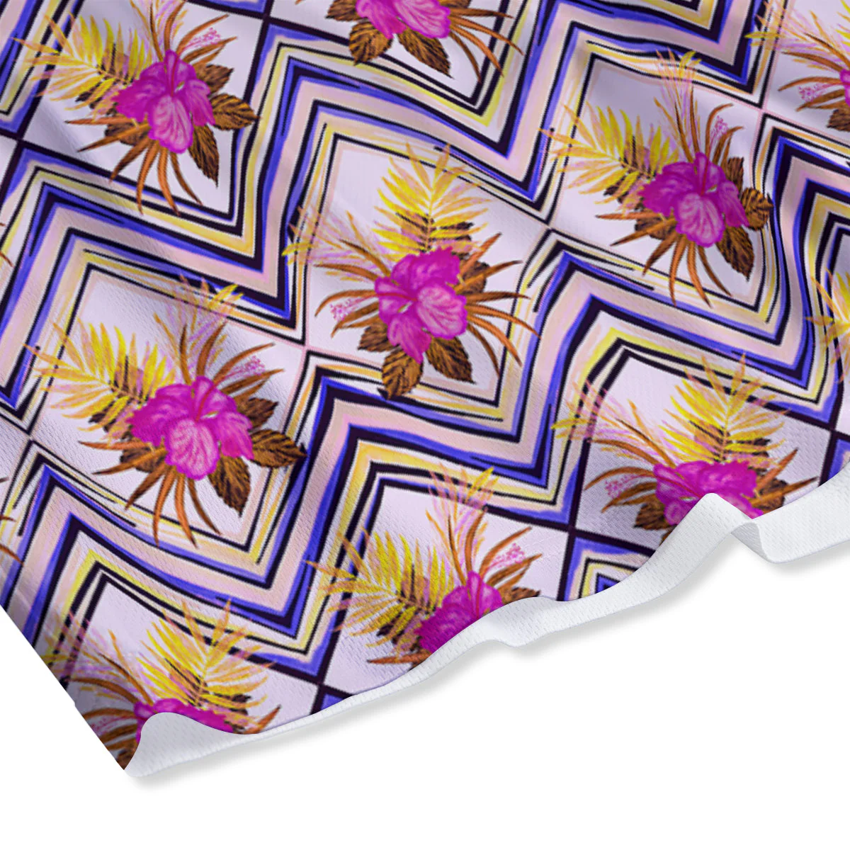Watercolor Tropical Flower Zigzag Print Pattern Mesh Shorts - Image 4