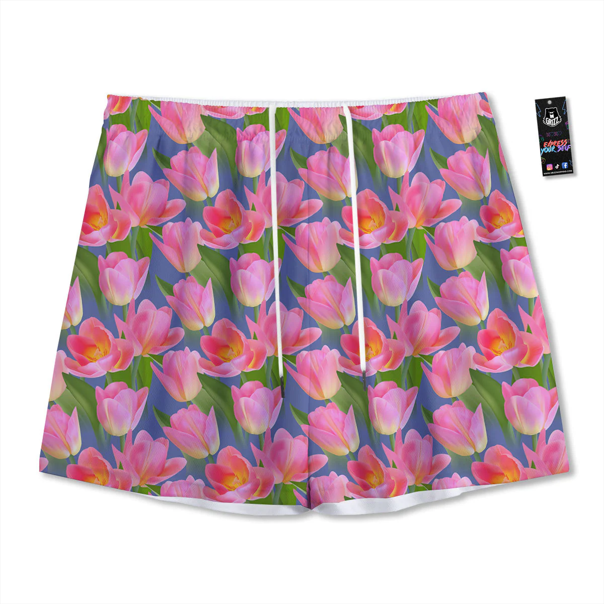 Watercolor Tulip Pink Print Pattern Mesh Shorts