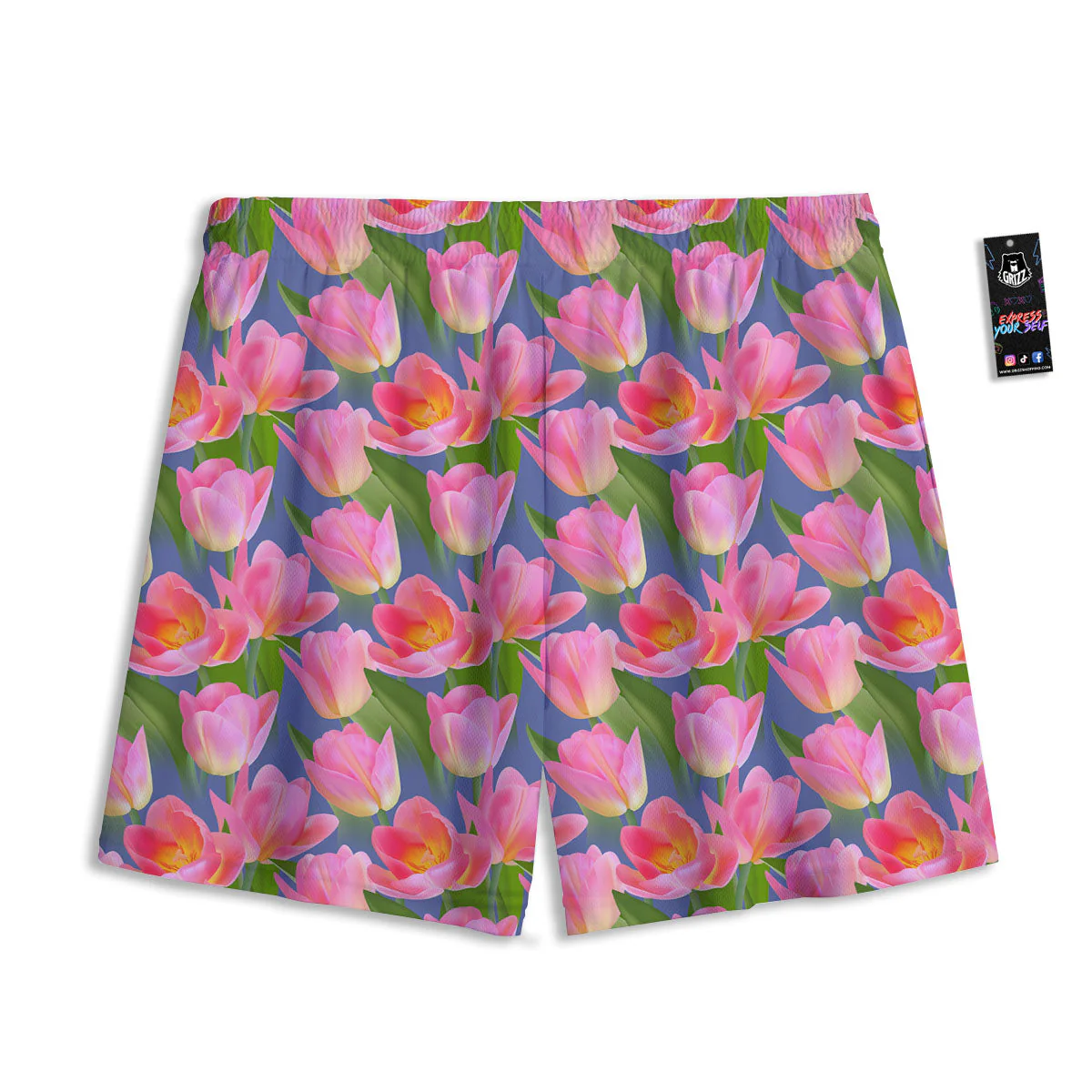 Watercolor Tulip Pink Print Pattern Mesh Shorts - Image 2