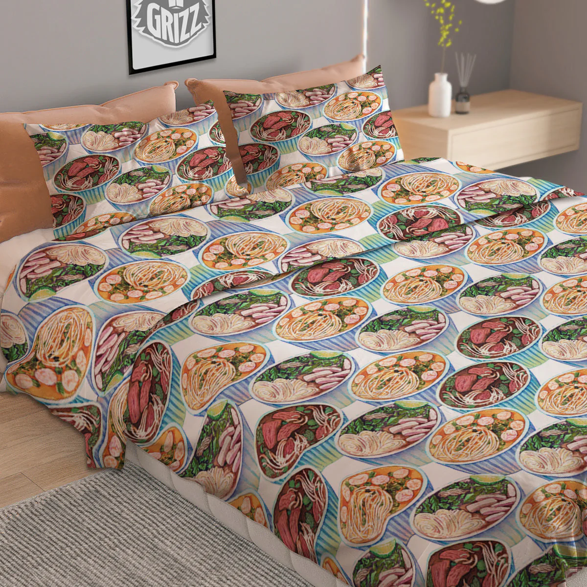 Watercolor Vietnamese Pho Print Pattern Duvet Cover Bedding Set - Image 2