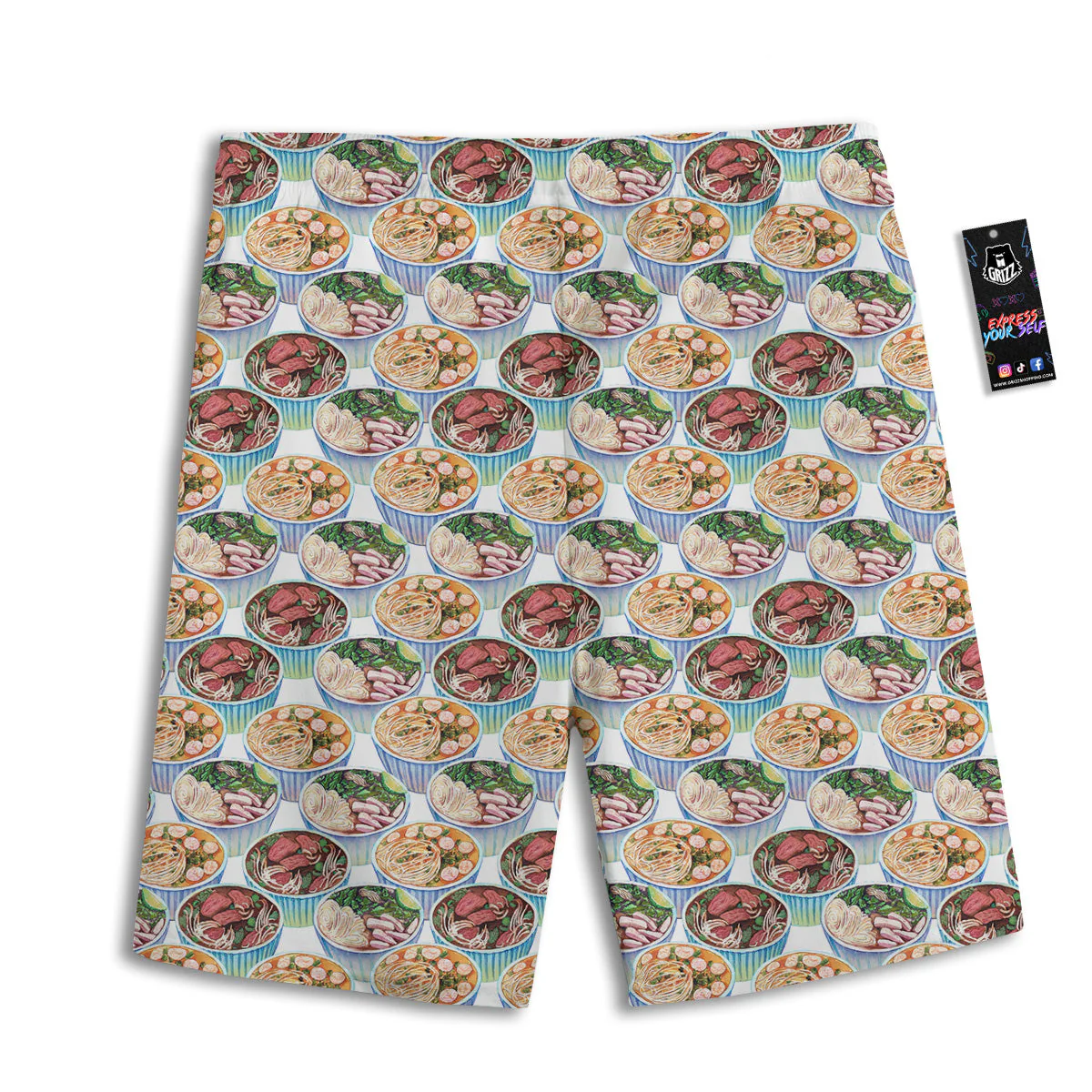 Watercolor Vietnamese Pho Print Pattern Men's Athletic Shorts - Image 2