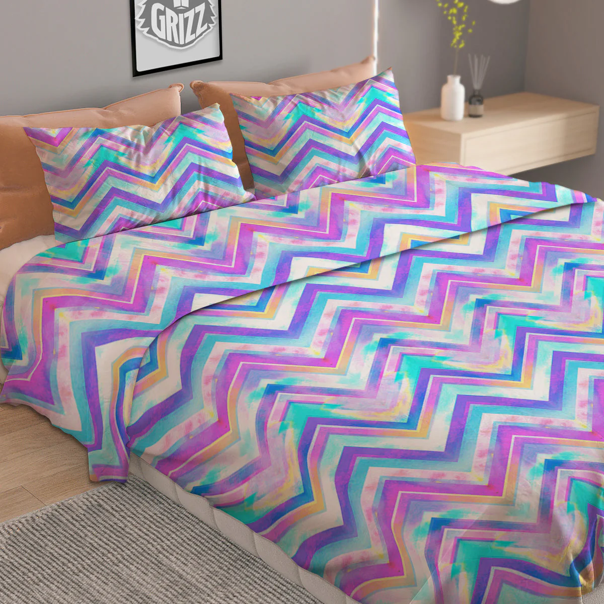 Watercolor Zig Zag Ornament Print Pattern Duvet Cover Bedding Set - Image 2