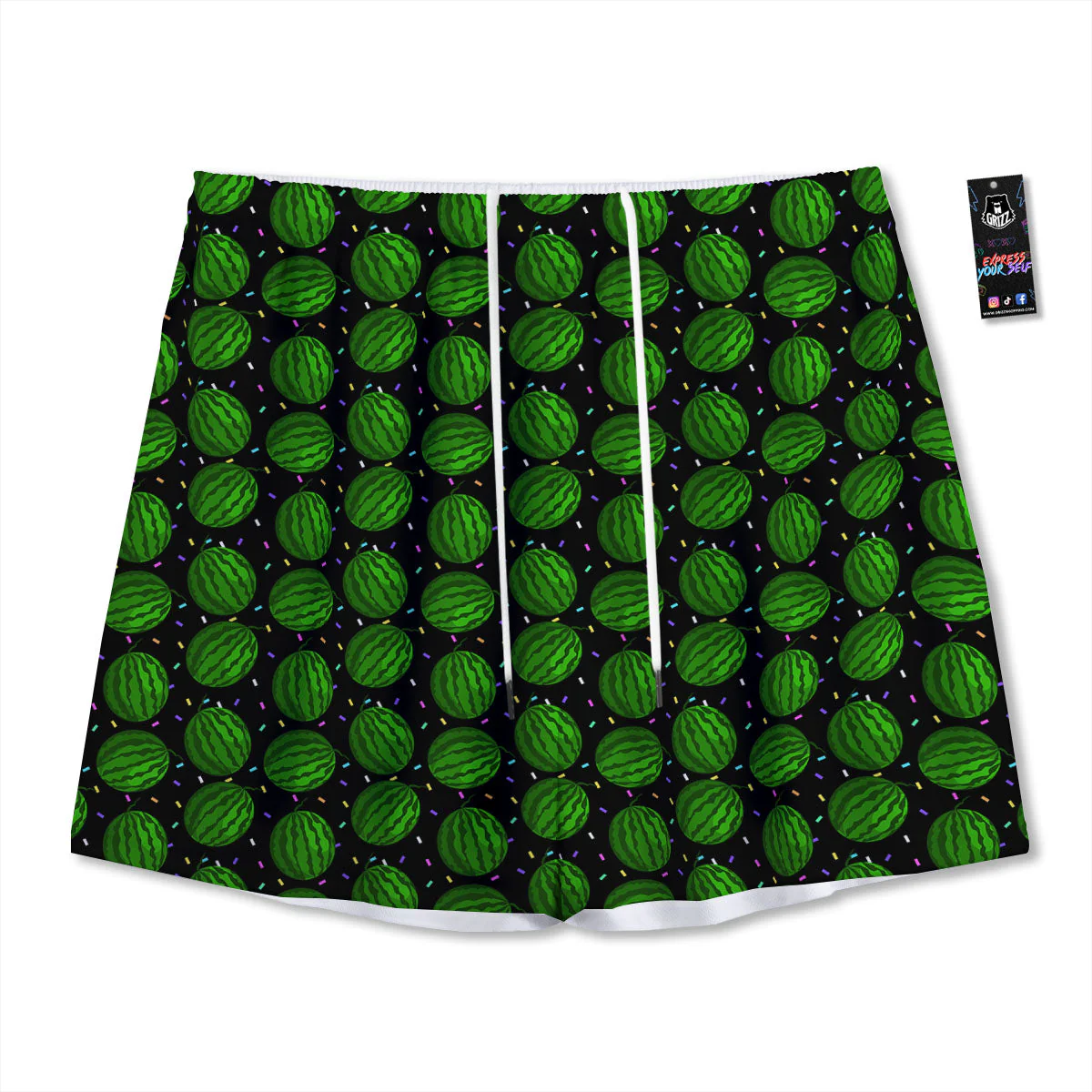 Watermelon Black Cute Print Pattern Mesh Shorts