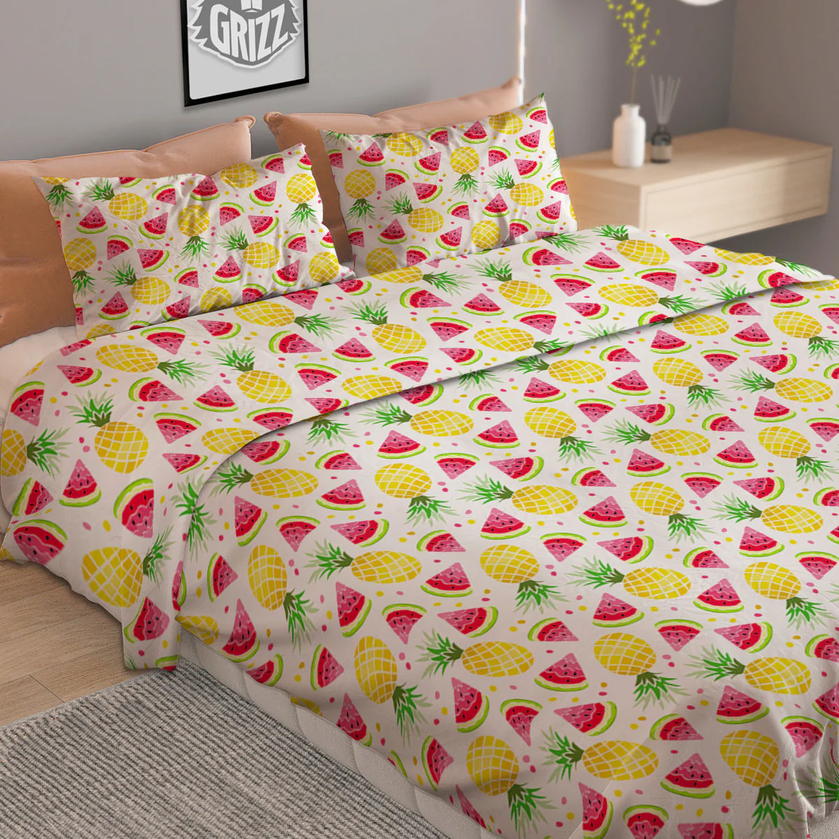 Watermelon Cute Pineapple Print Pattern Duvet Cover Bedding Set - Image 2