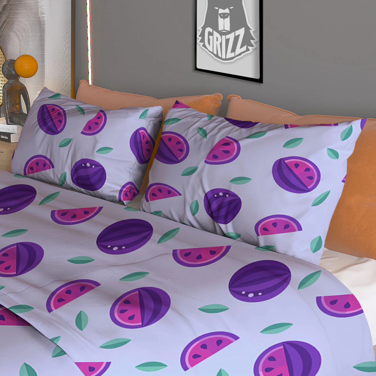 Watermelon Fancy Purple Print Pattern Duvet Cover Bedding Set - Image 3