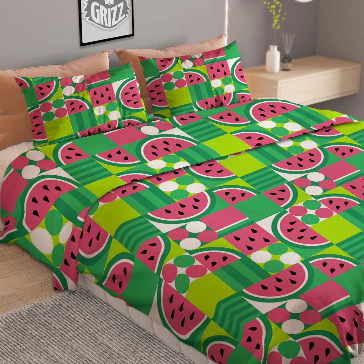 Watermelon Fruit Slice Geometric Print Duvet Cover Bedding Set - Image 2