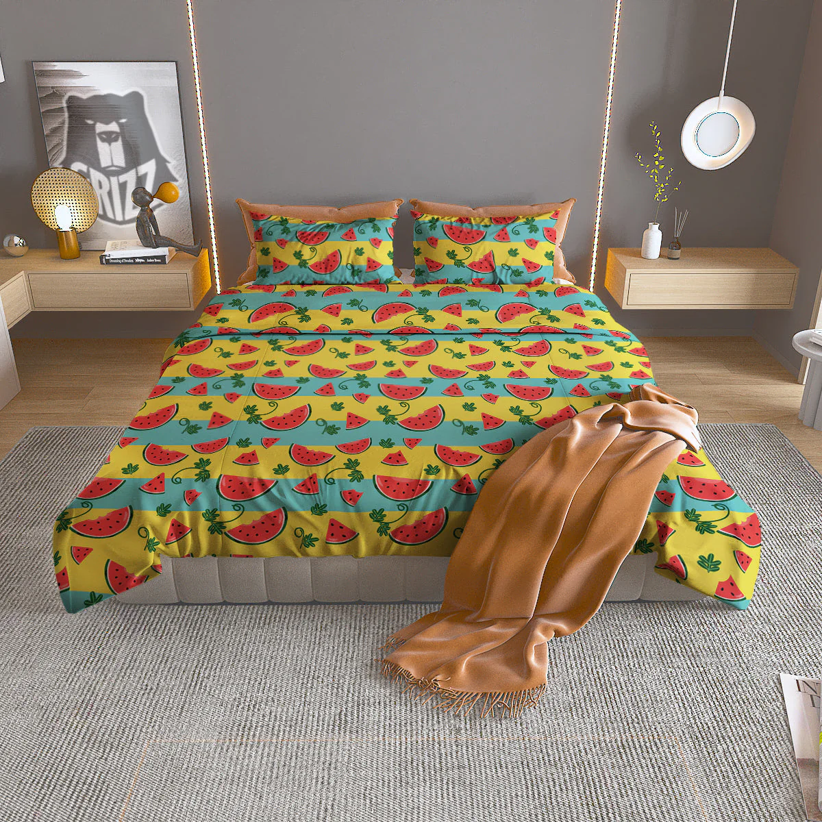 Watermelon Pieces Yellow Print Pattern Duvet Cover Bedding Set