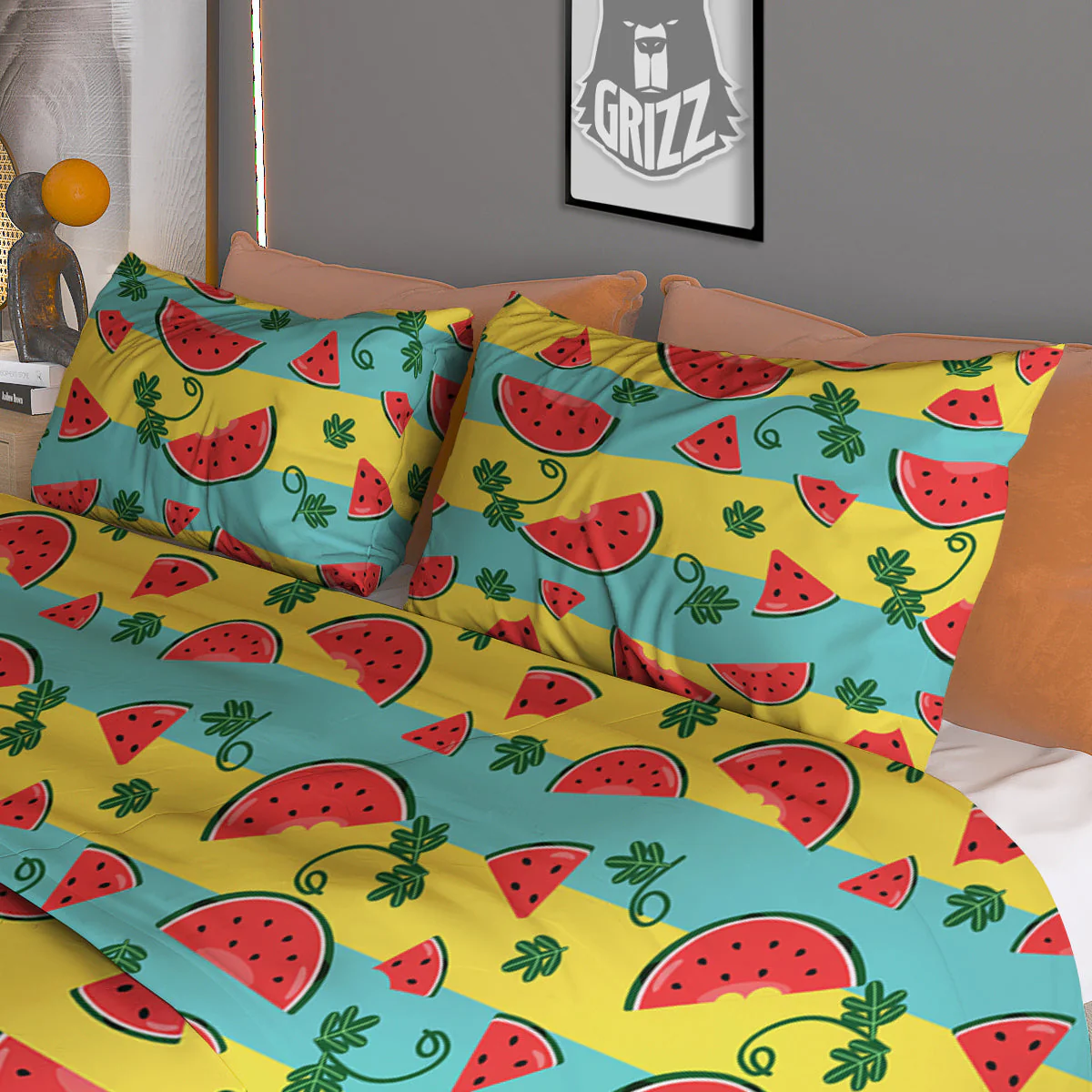 Watermelon Pieces Yellow Print Pattern Duvet Cover Bedding Set - Image 3