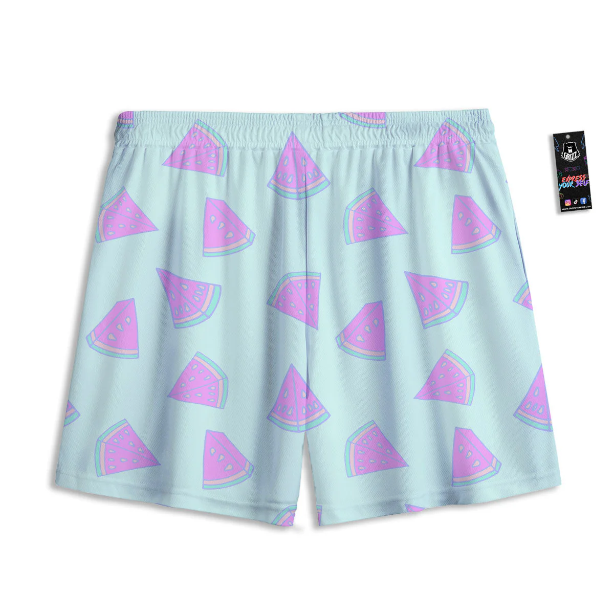 Watermelon Purple Tropical Print Pattern Mesh Shorts - Image 2