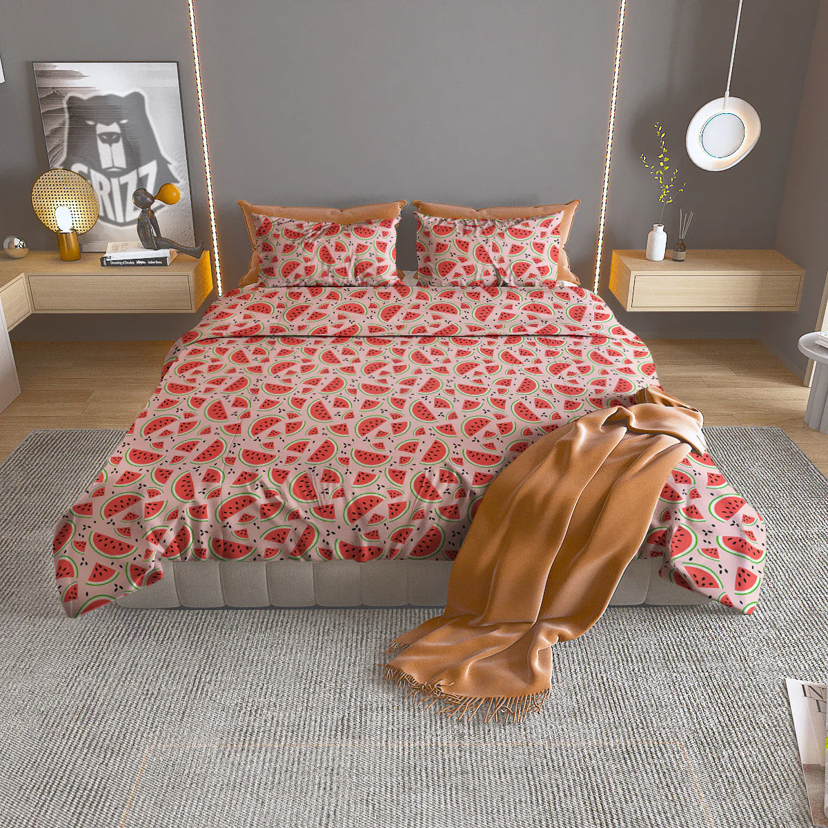 Watermelon Slices Cute Print Pattern Duvet Cover Bedding Set