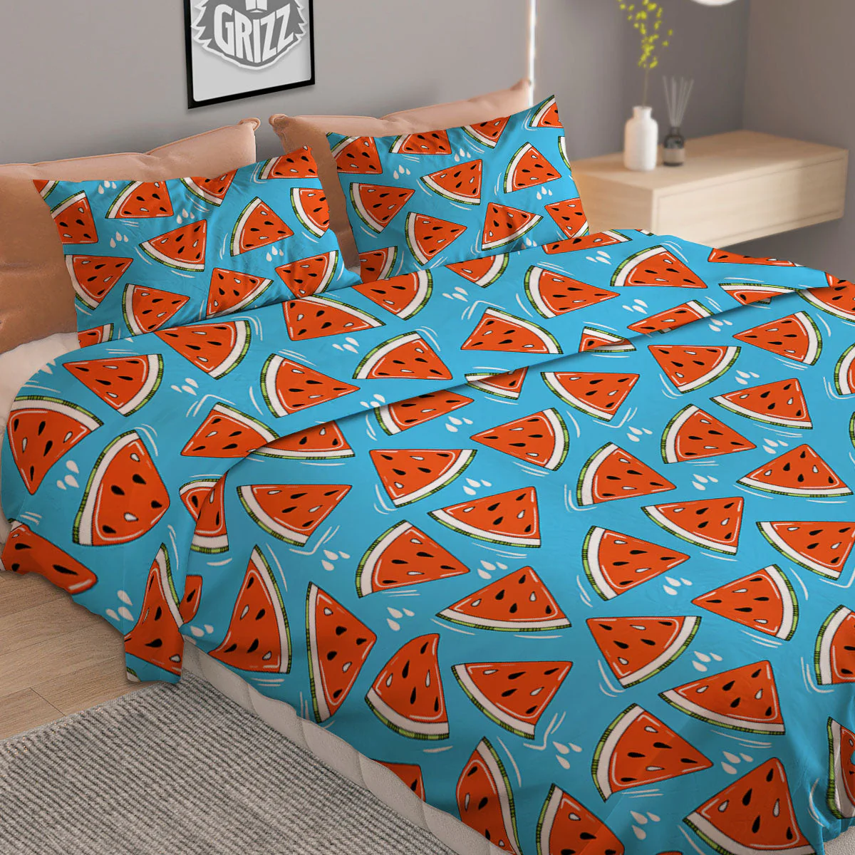 Watermelon Summer Blue Print Pattern Duvet Cover Bedding Set - Image 2