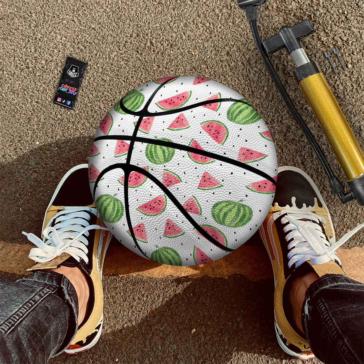 Watermelon White Summer Print Pattern Basketball - Image 2
