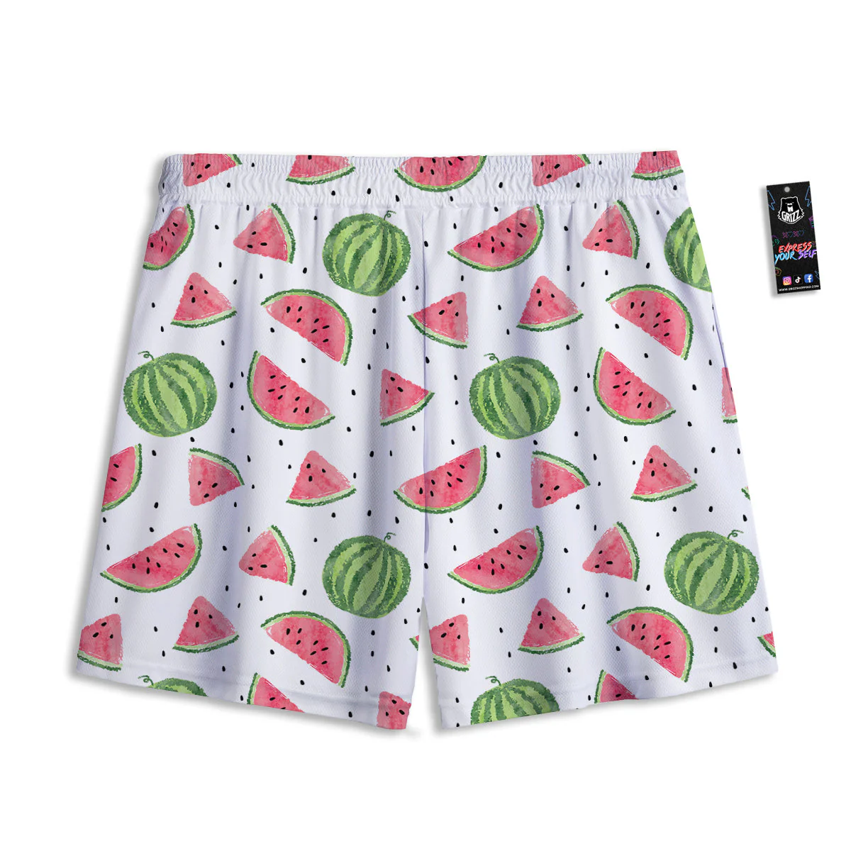 Watermelon White Summer Print Pattern Mesh Shorts - Image 2