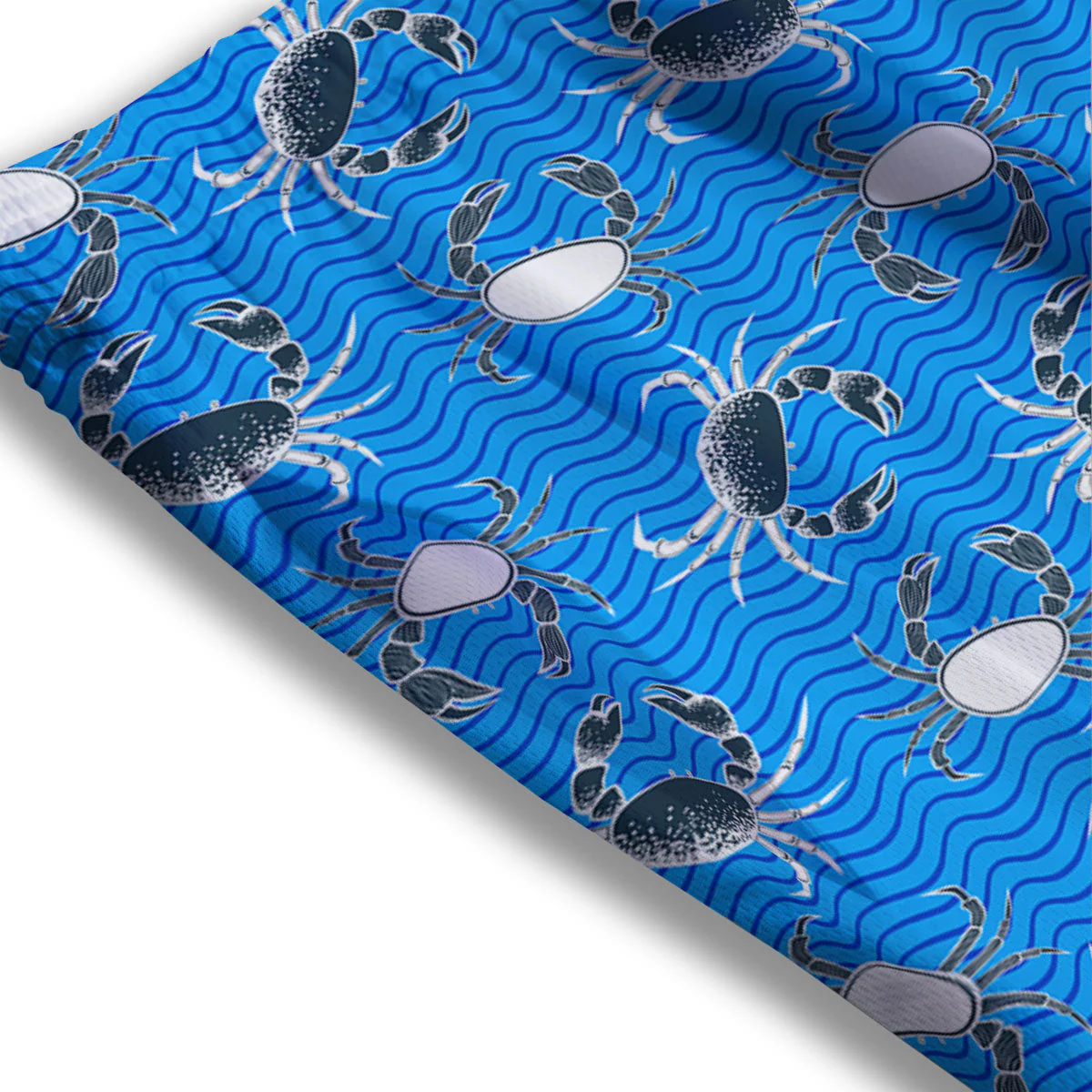 Wave Crab White And Blue Print Pattern Mesh Shorts - Image 3