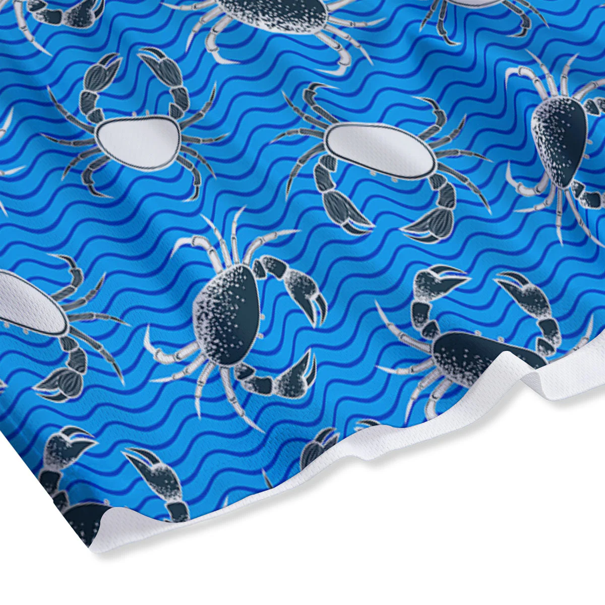 Wave Crab White And Blue Print Pattern Mesh Shorts - Image 4