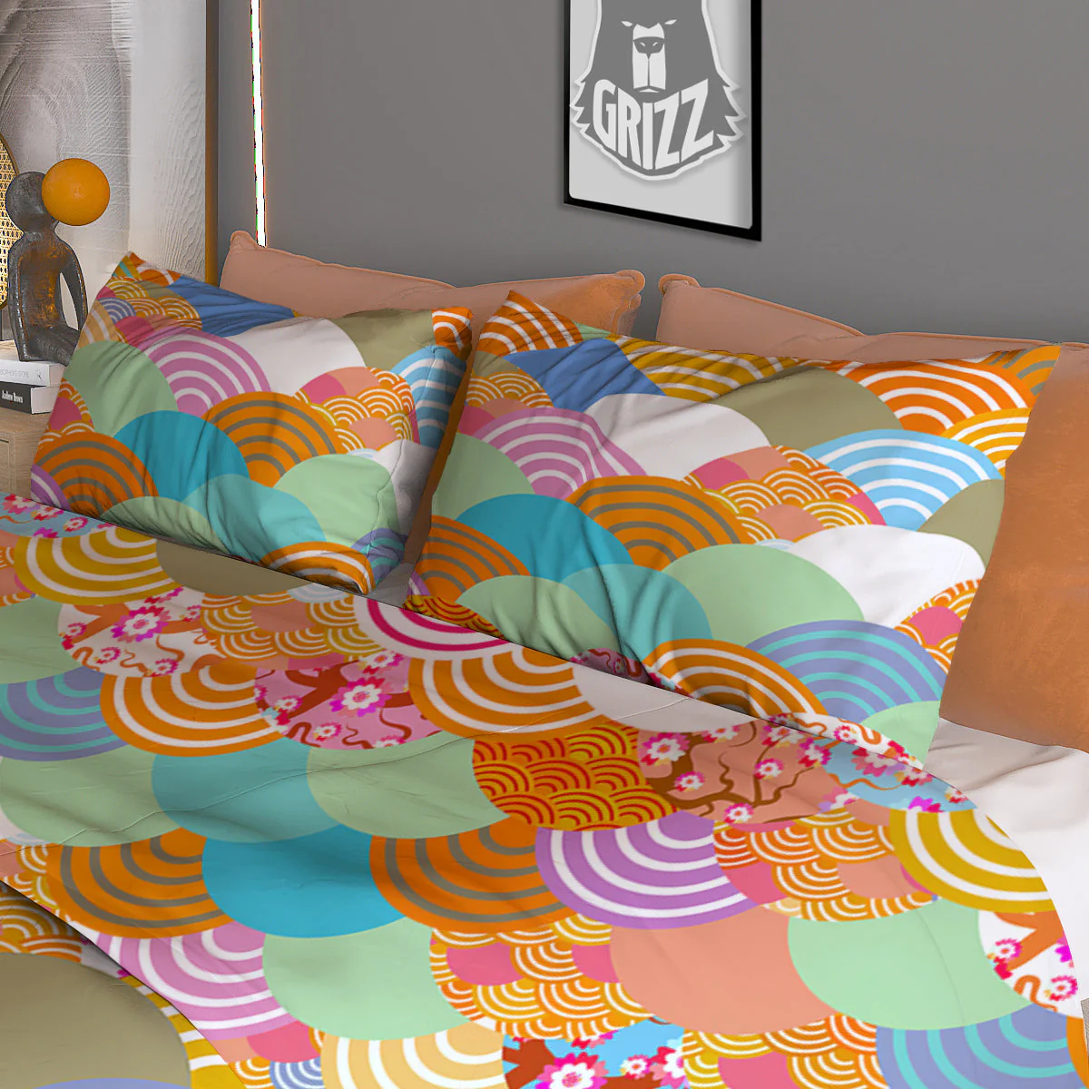 Wave Japanese Flower Colorful Print Pattern Duvet Cover Bedding Set - Image 3