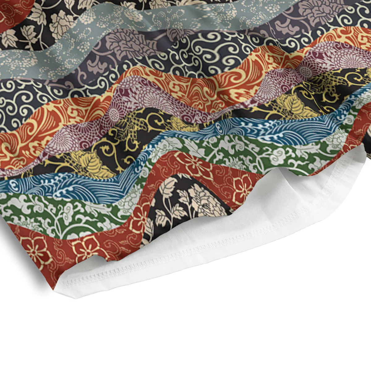 Wave Japanese Patchwork Print Pattern Men's Athletic Shorts - Image 4