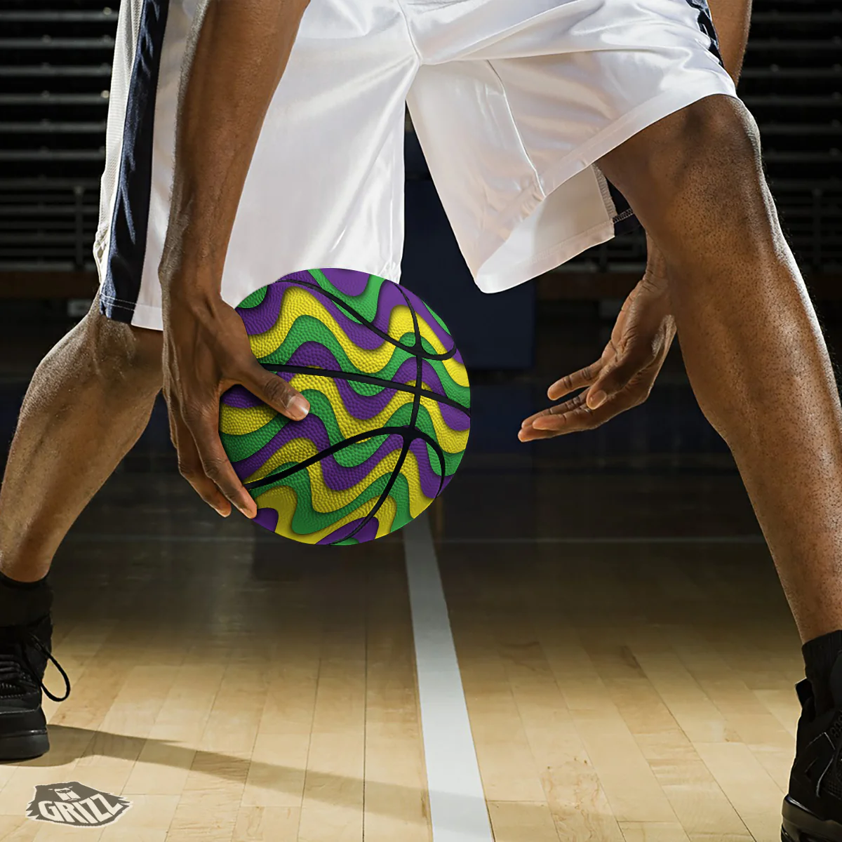 Wave Mardi Gras Print Pattern Basketball - Image 3