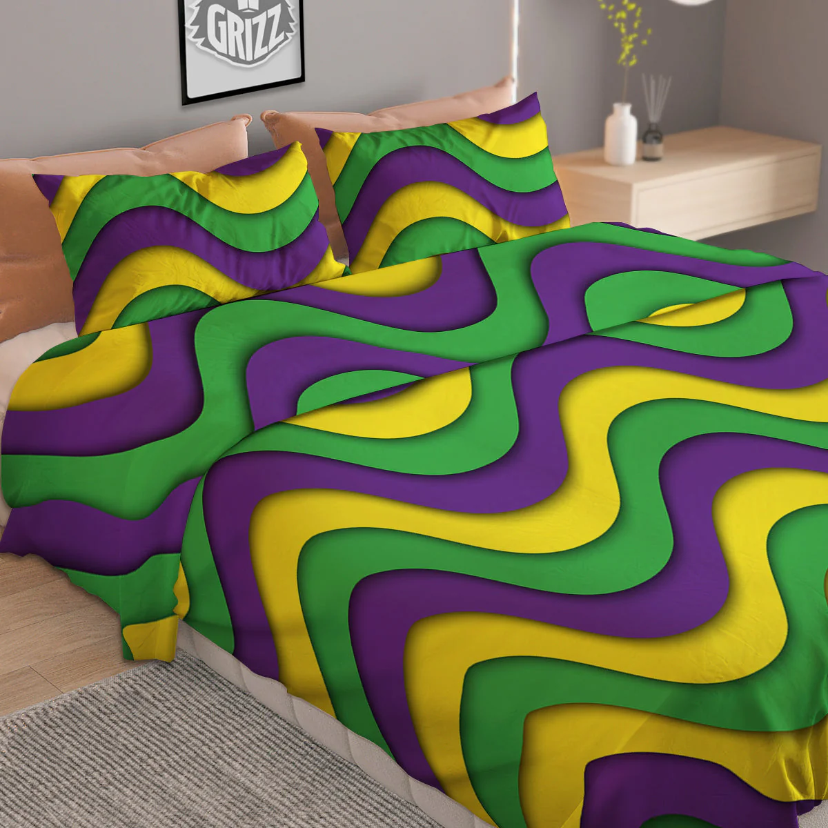 Wave Mardi Gras Print Pattern Duvet Cover Bedding Set - Image 2