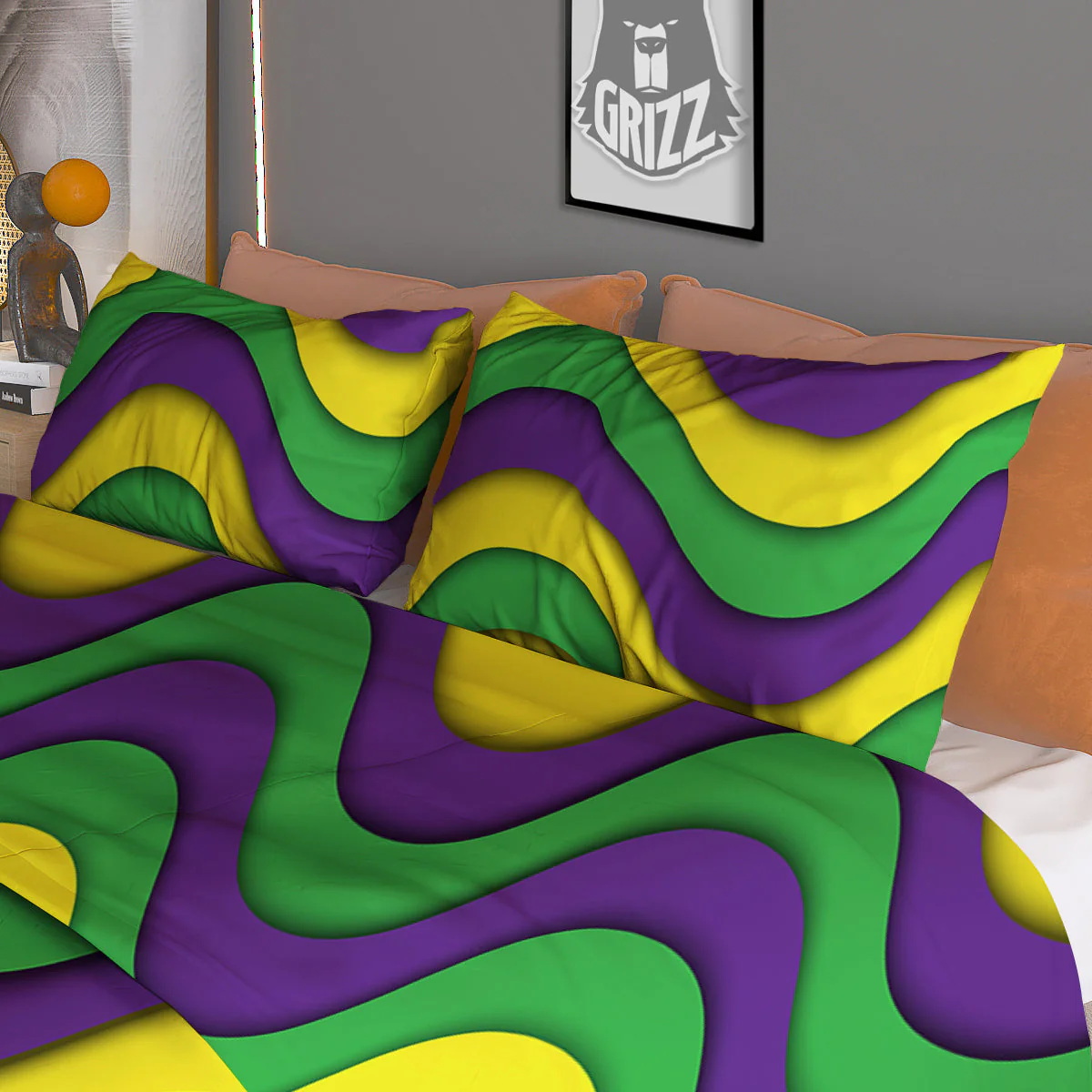 Wave Mardi Gras Print Pattern Duvet Cover Bedding Set - Image 3