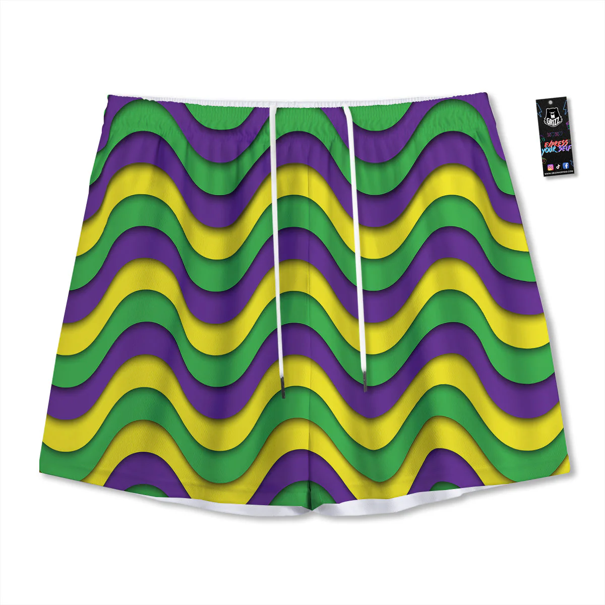 Wave Mardi Gras Print Pattern Mesh Shorts