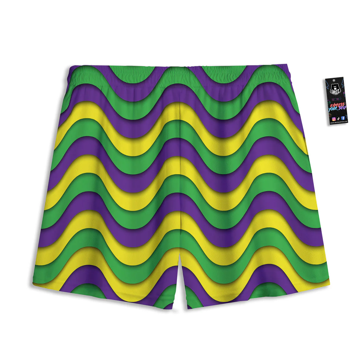 Wave Mardi Gras Print Pattern Mesh Shorts - Image 2
