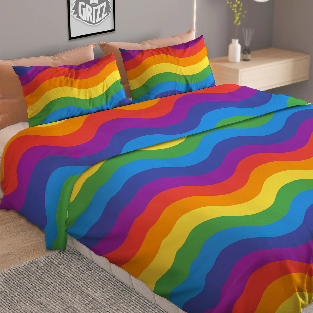 Wave Rainbow Print Pattern Duvet Cover Bedding Set - Image 2