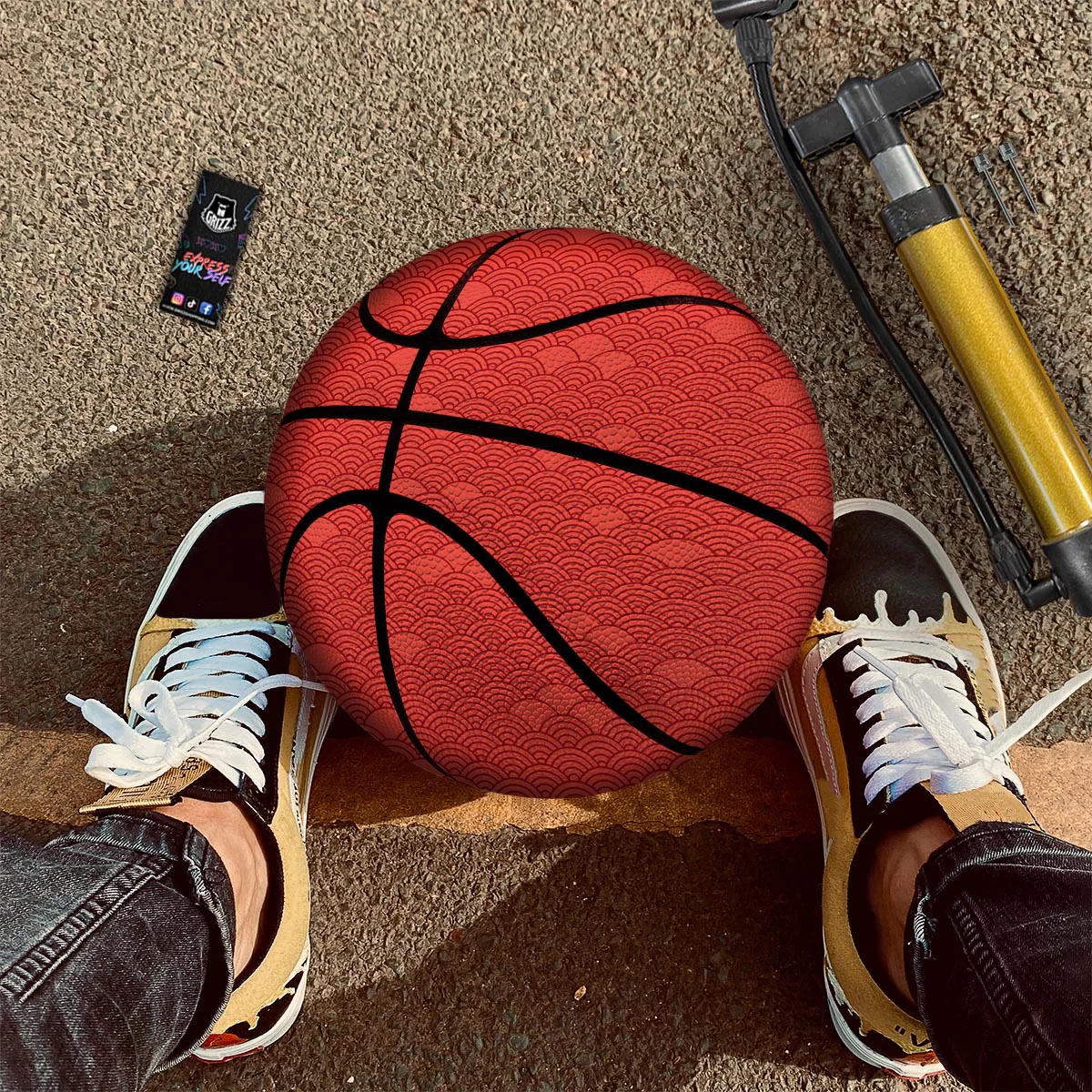 Wave Red Japanese Print Pattern Basketball - Image 2