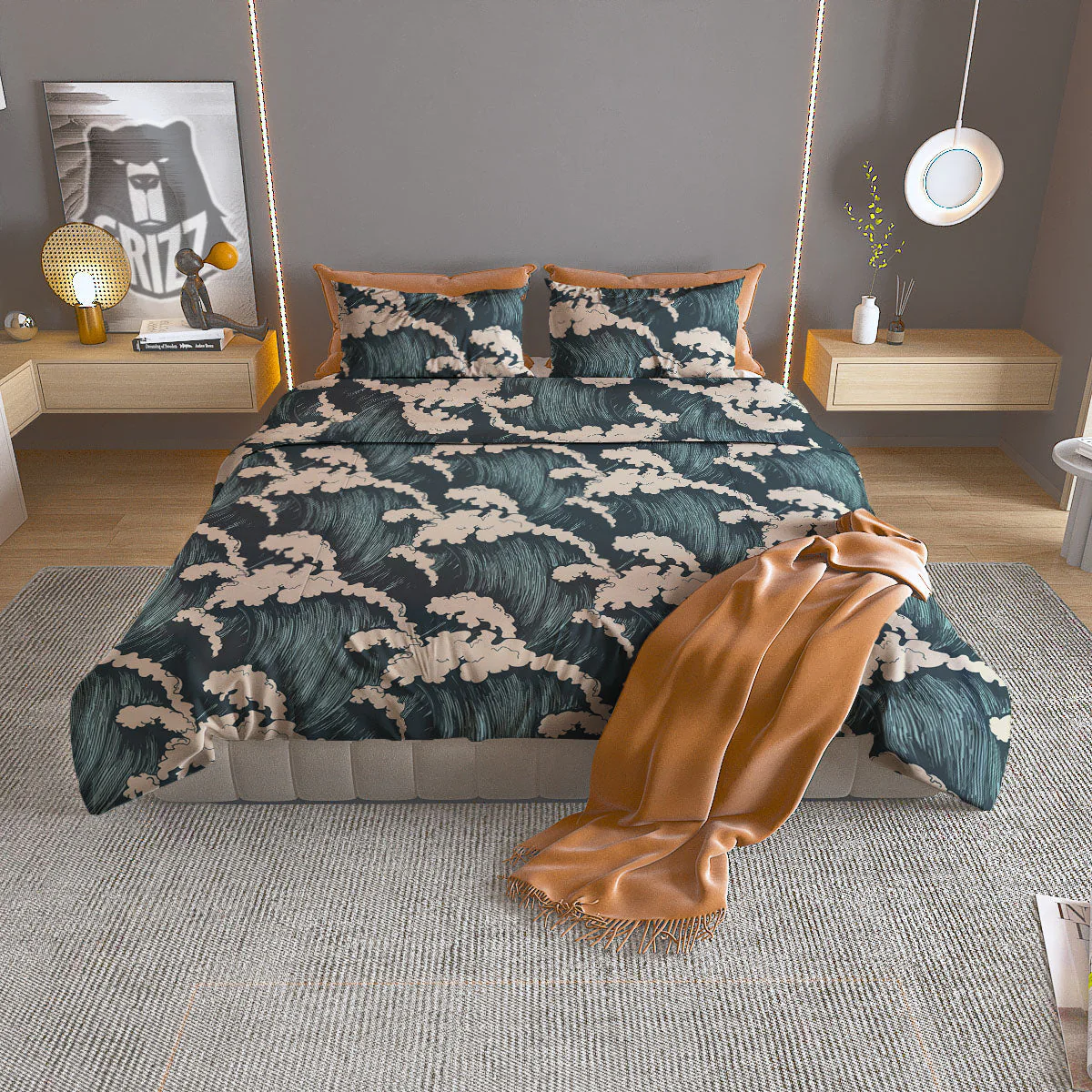 Wave Water Print Pattern Duvet Cover Bedding Set