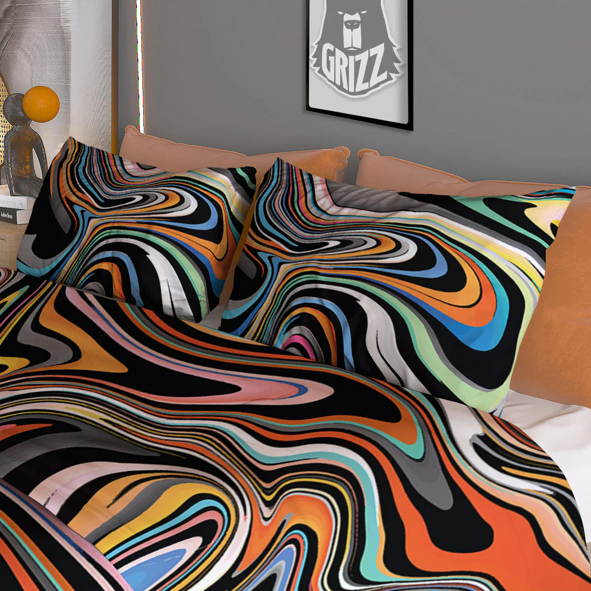 Wavy Psychedelic Print Pattern Duvet Cover Bedding Set - Image 3