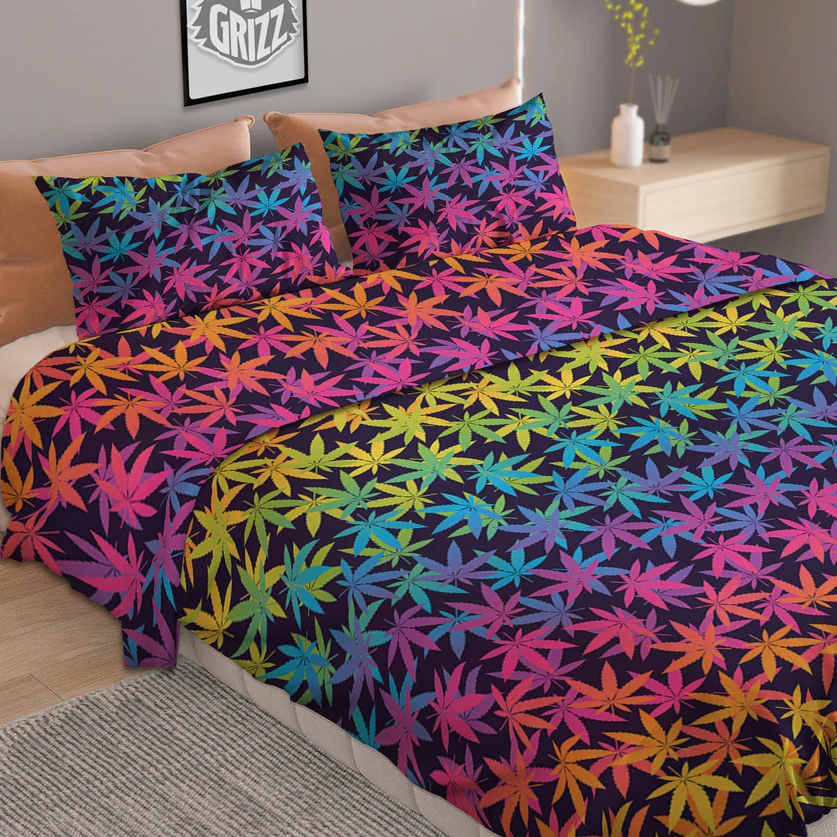 Weed Leaf Colorful Print Pattern Duvet Cover Bedding Set - Image 2