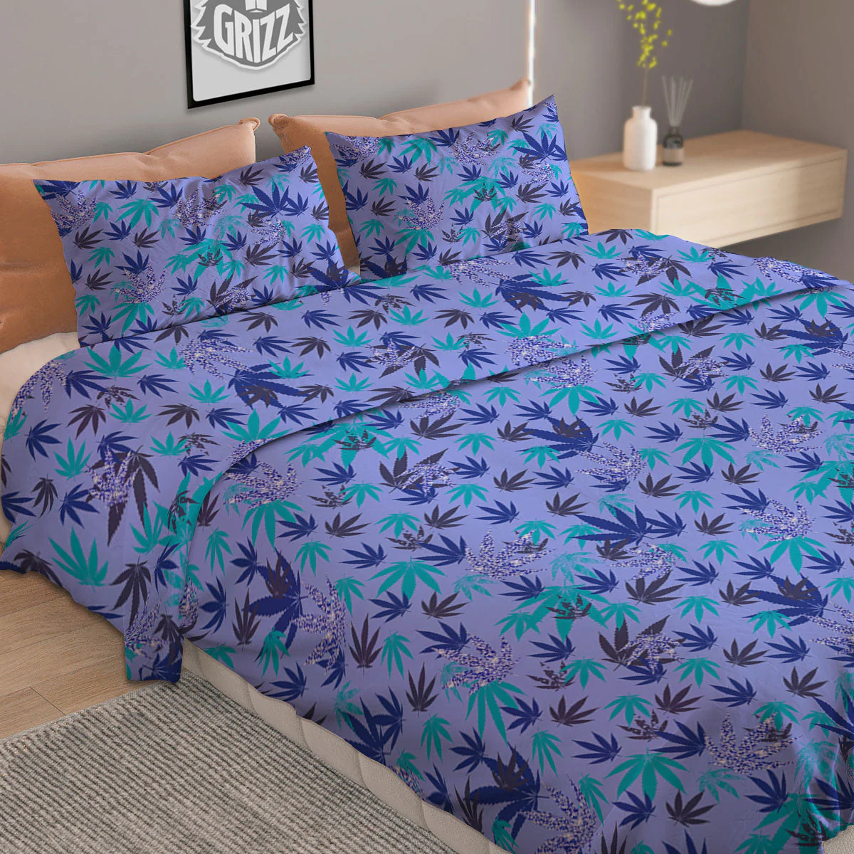 Weed Leaf Purple Print Pattern Duvet Cover Bedding Set - Image 2