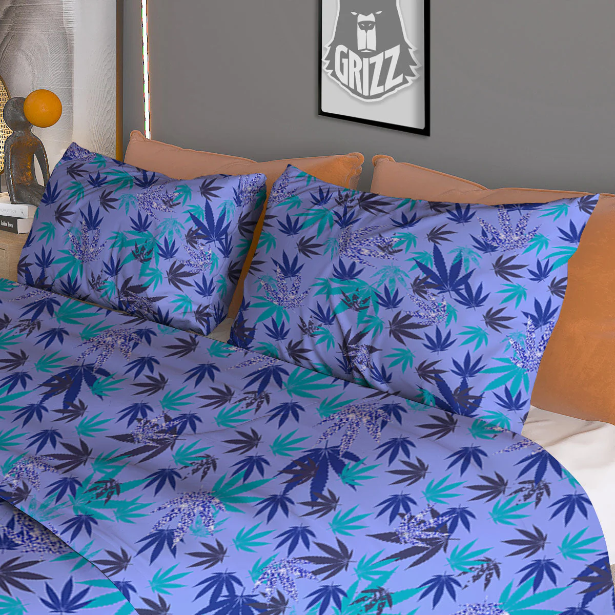 Weed Leaf Purple Print Pattern Duvet Cover Bedding Set - Image 3