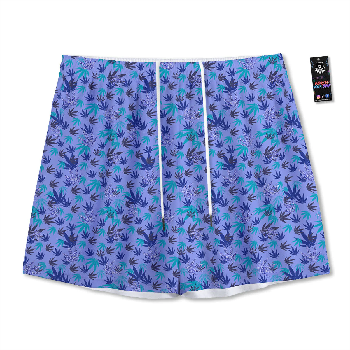 Weed Leaf Purple Print Pattern Mesh Shorts