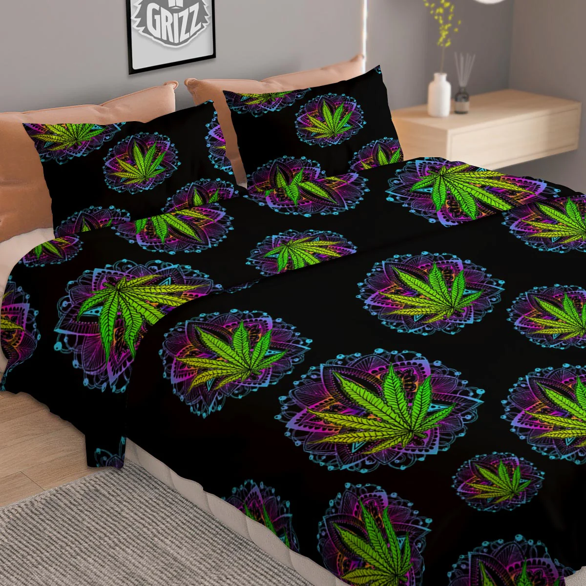 Weed Leaf Trippy Print Pattern Duvet Cover Bedding Set - Image 2
