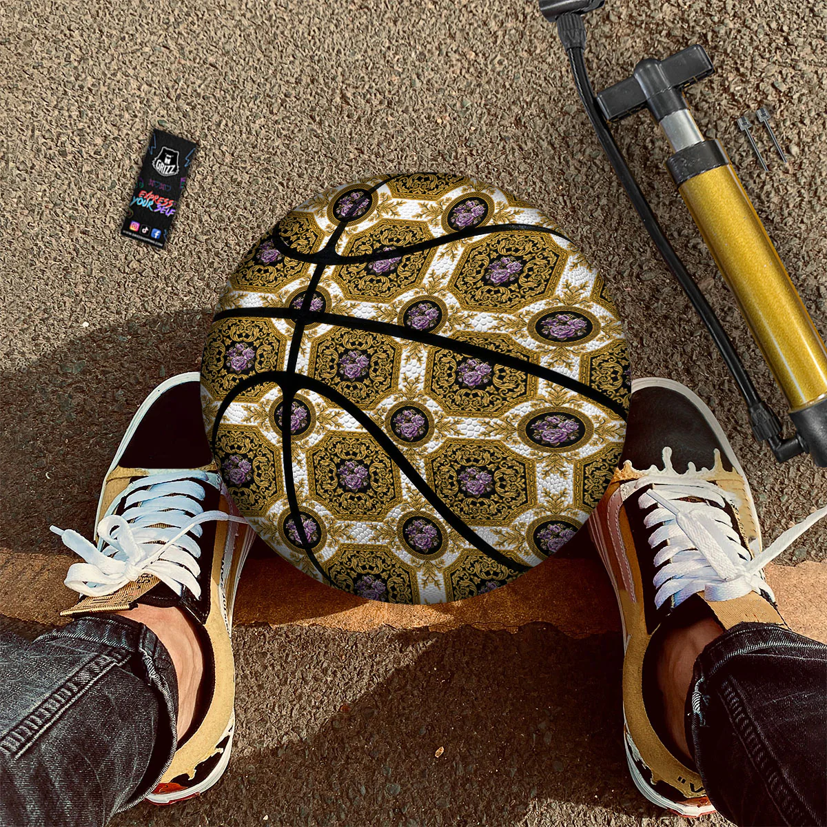 Western Damask Ornamental Print Basketball - Image 2