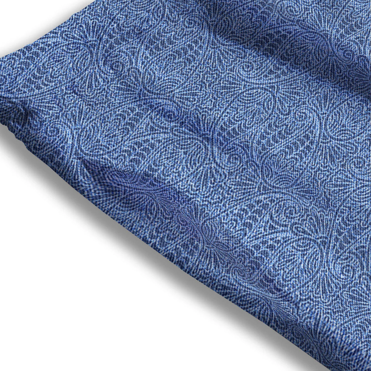 Western Paisley Blue Denim Print Mesh Shorts - Image 3