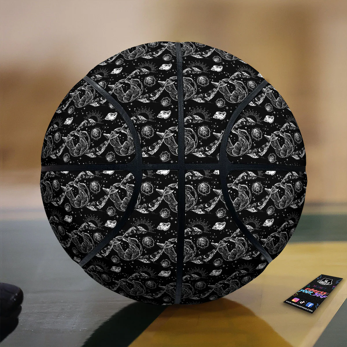 Whales and Dolphin Boho Print Pattern Basketball