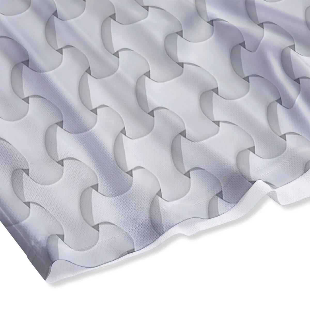 White Abstract 3D Geometric Print Pattern Mesh Shorts - Image 4