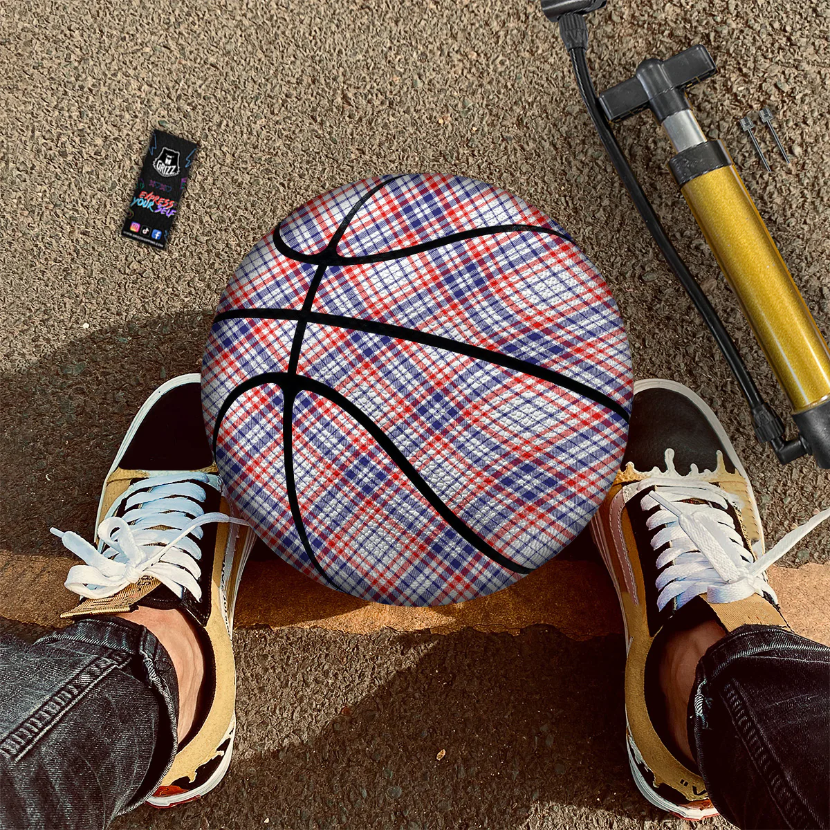 White American Plaid And Blue Red Print Basketball - Image 3
