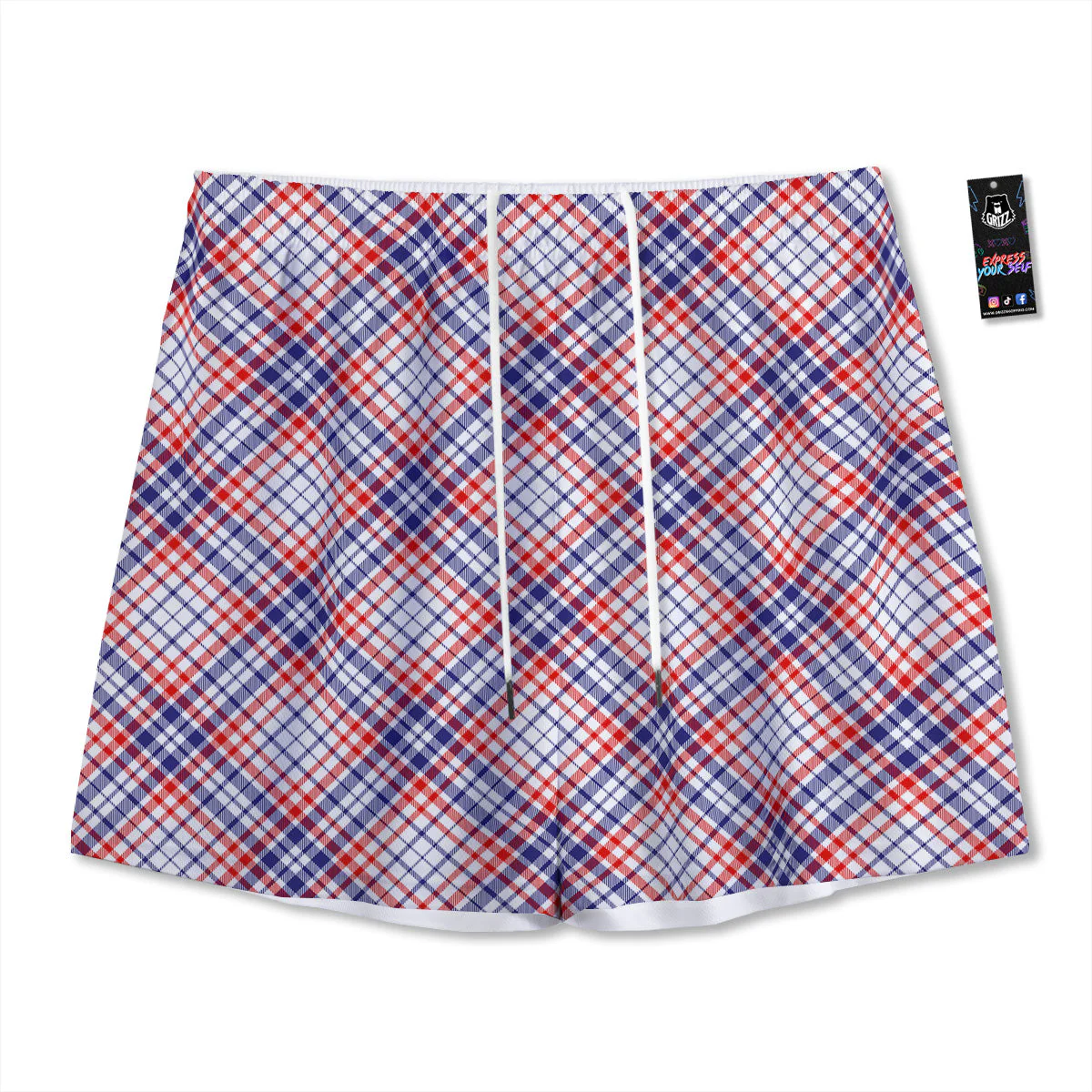 White American Plaid And Blue Red Print Mesh Shorts