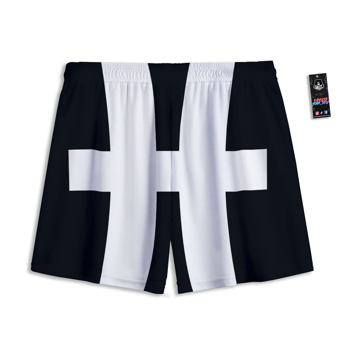 White And Black Pisces Sign Print Mesh Shorts - Image 2