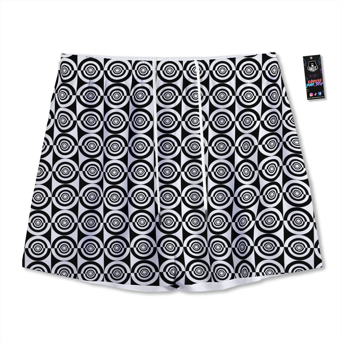 White And Black Target Board Print Pattern Mesh Shorts