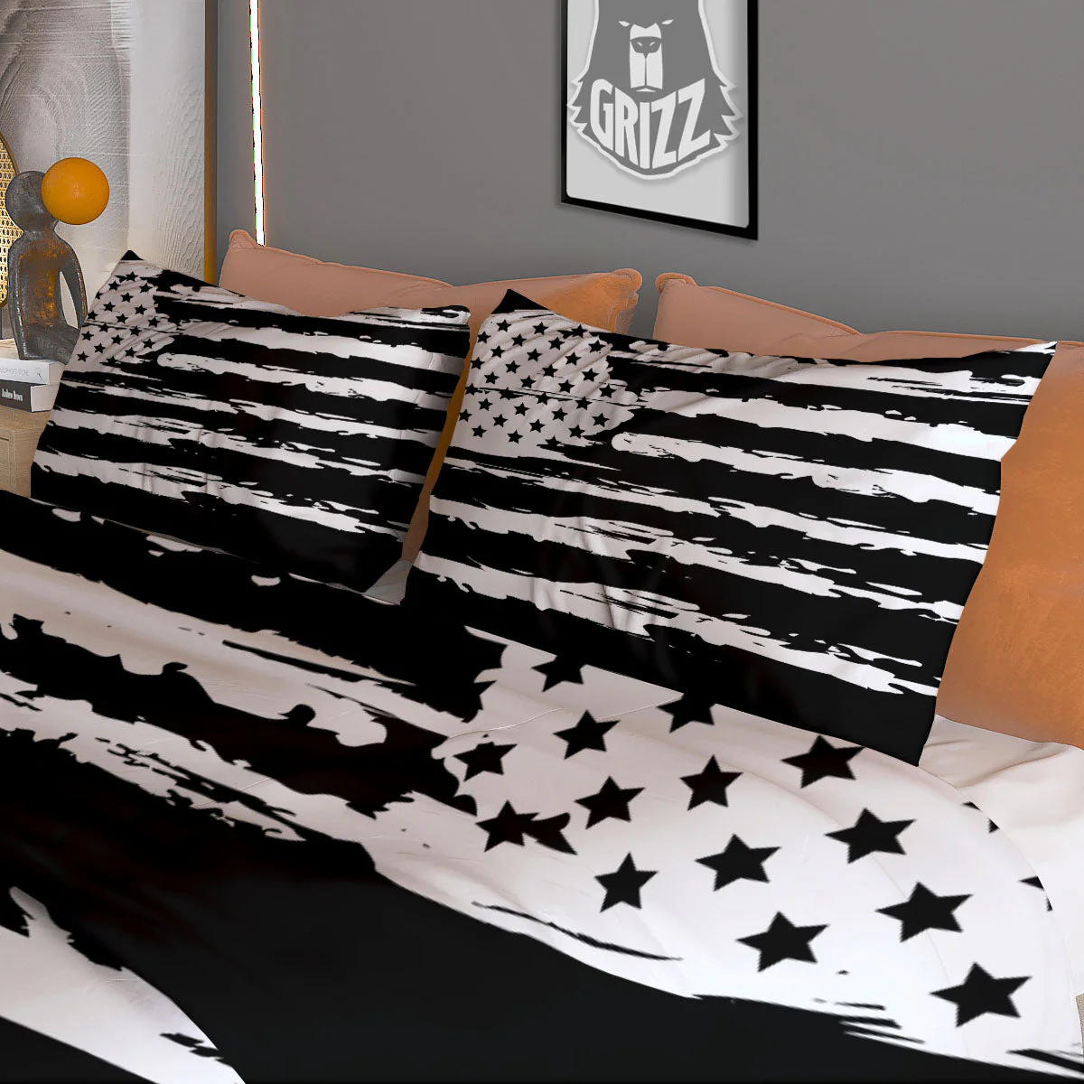 White And Black USA Flag Print Duvet Cover Bedding Set - Image 3