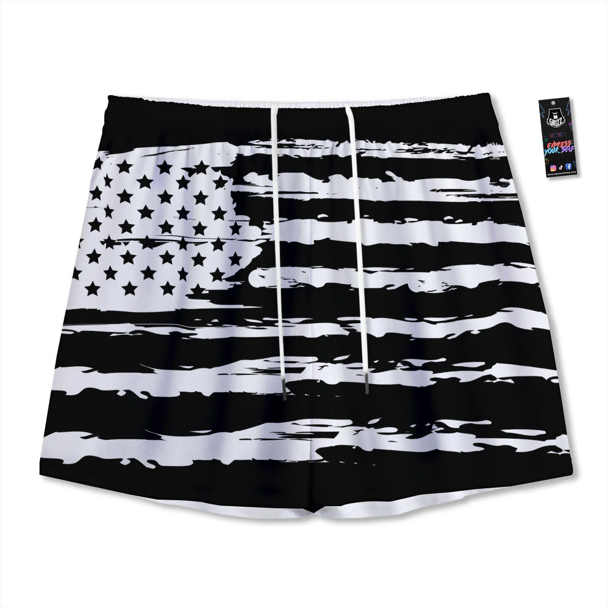 White And Black USA Flag Print Mesh Shorts