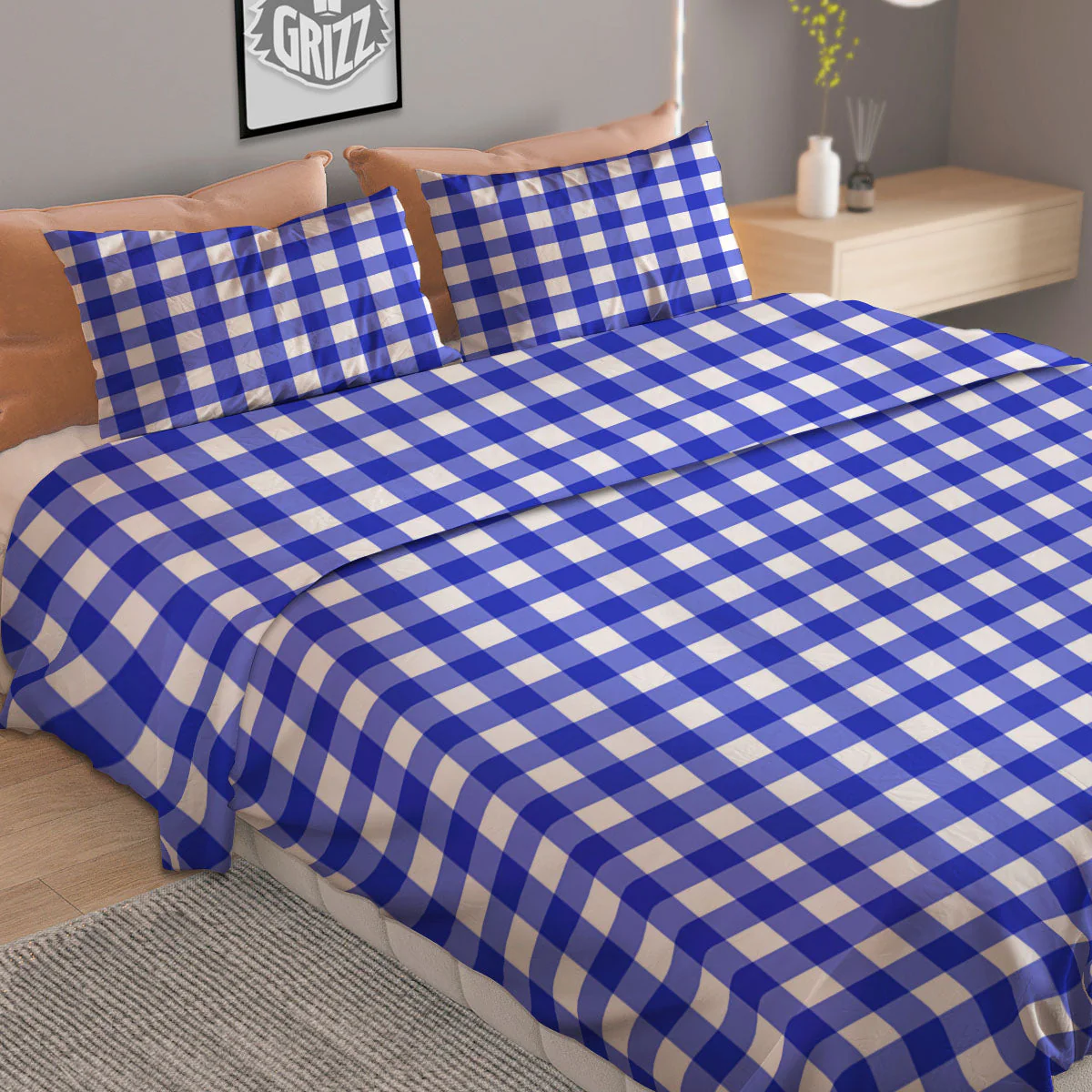 White And Blue Check Print Pattern Duvet Cover Bedding Set - Image 2