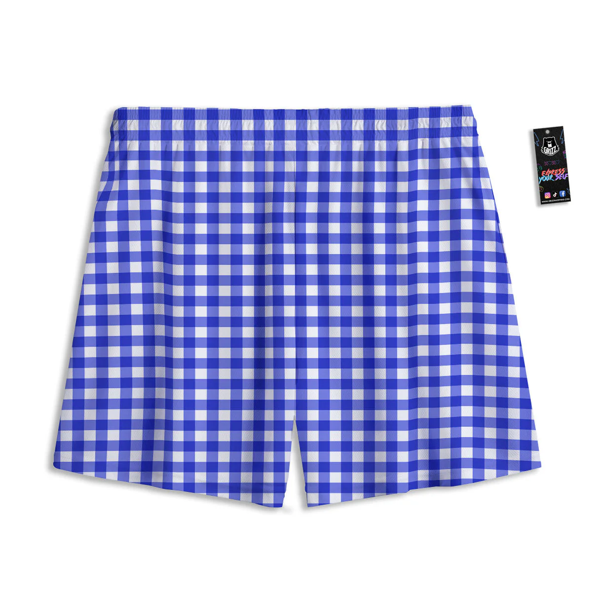 White And Blue Check Print Pattern Mesh Shorts - Image 2
