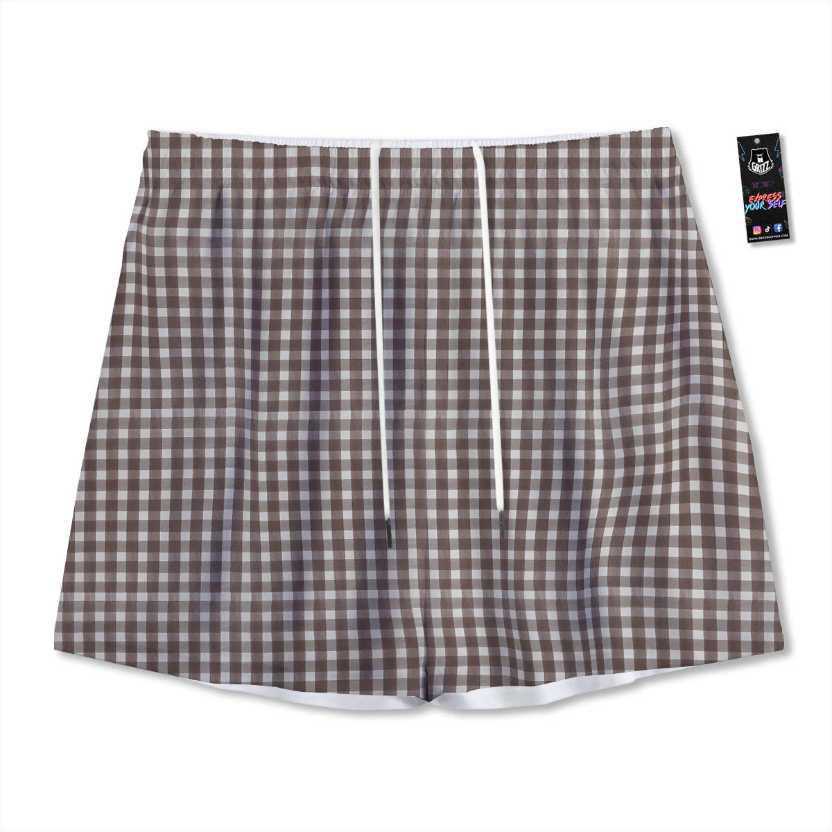 White And Brown Doodle Check Print Pattern Mesh Shorts